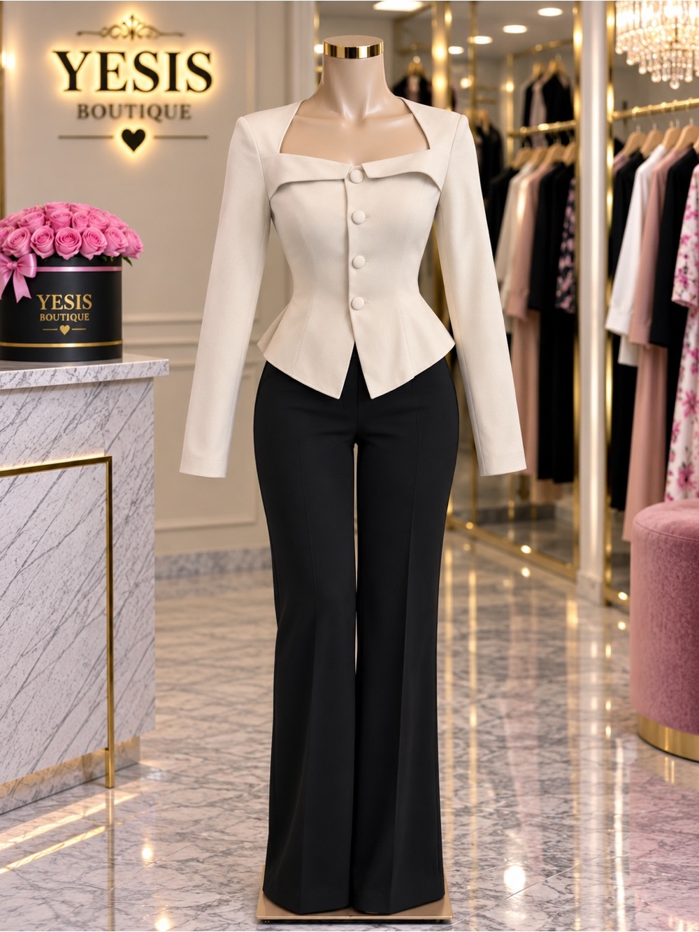 Cream Button-Up Blazer